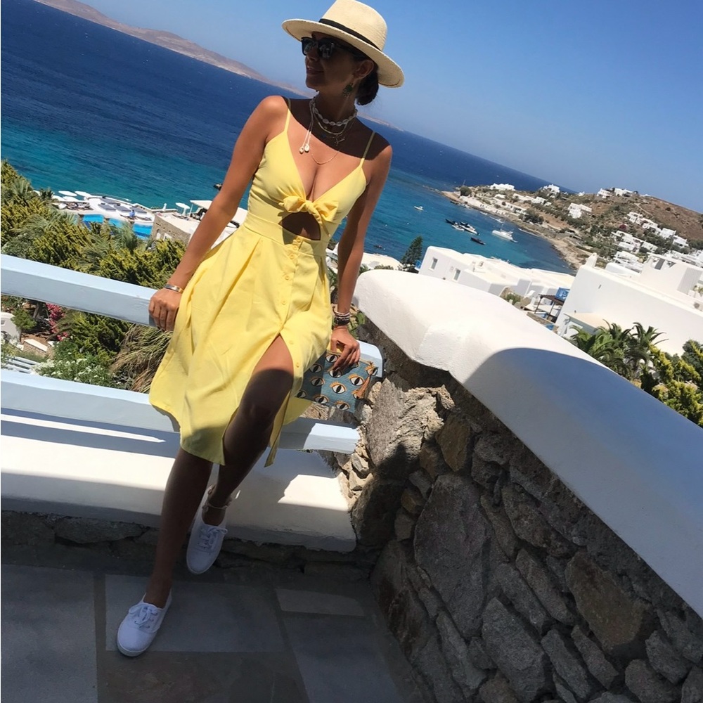 Yellow Tie Front Spaghetti Strap Sundress